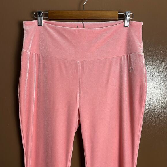 Juicy by Juicy Couture Sz L Pink Velour Flare Track Pants Pull On Stretch Crown - Picture 3 of 9